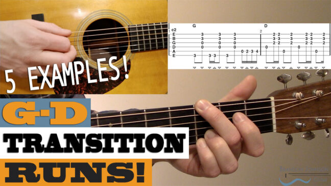 G-D Chord Transition Runs – 5 Examples | Beginner/Intermediate Guitar Lesson with TAB