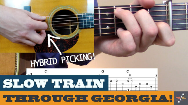 "Slow Train Through Georgia" - Blake Style Hybrid Picking Bluegrass Guitar Lesson with TAB